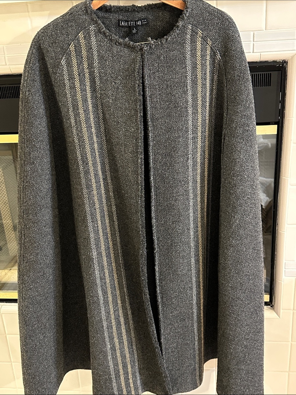 Lafayette 148 New York Gray 100% Wool Striped Cape Jacket - Size Large
